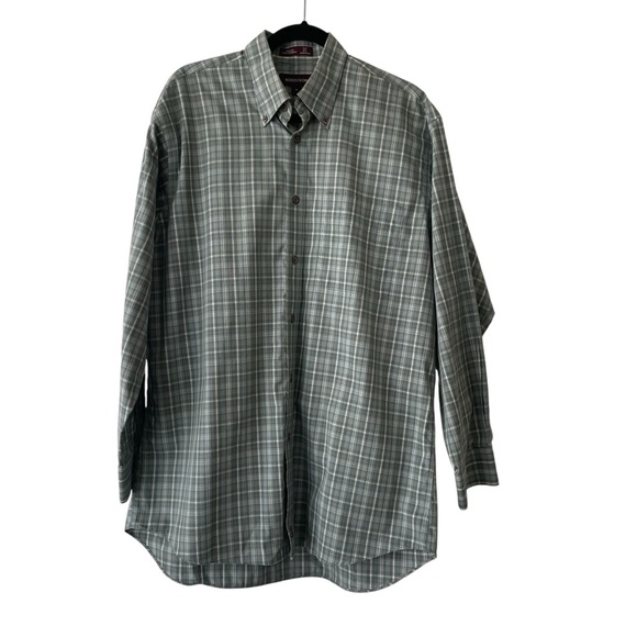 Nordstrom Smartcare Cotton Plaid Green Button Down Dress Shirt Top Men Size M - Picture 1 of 8